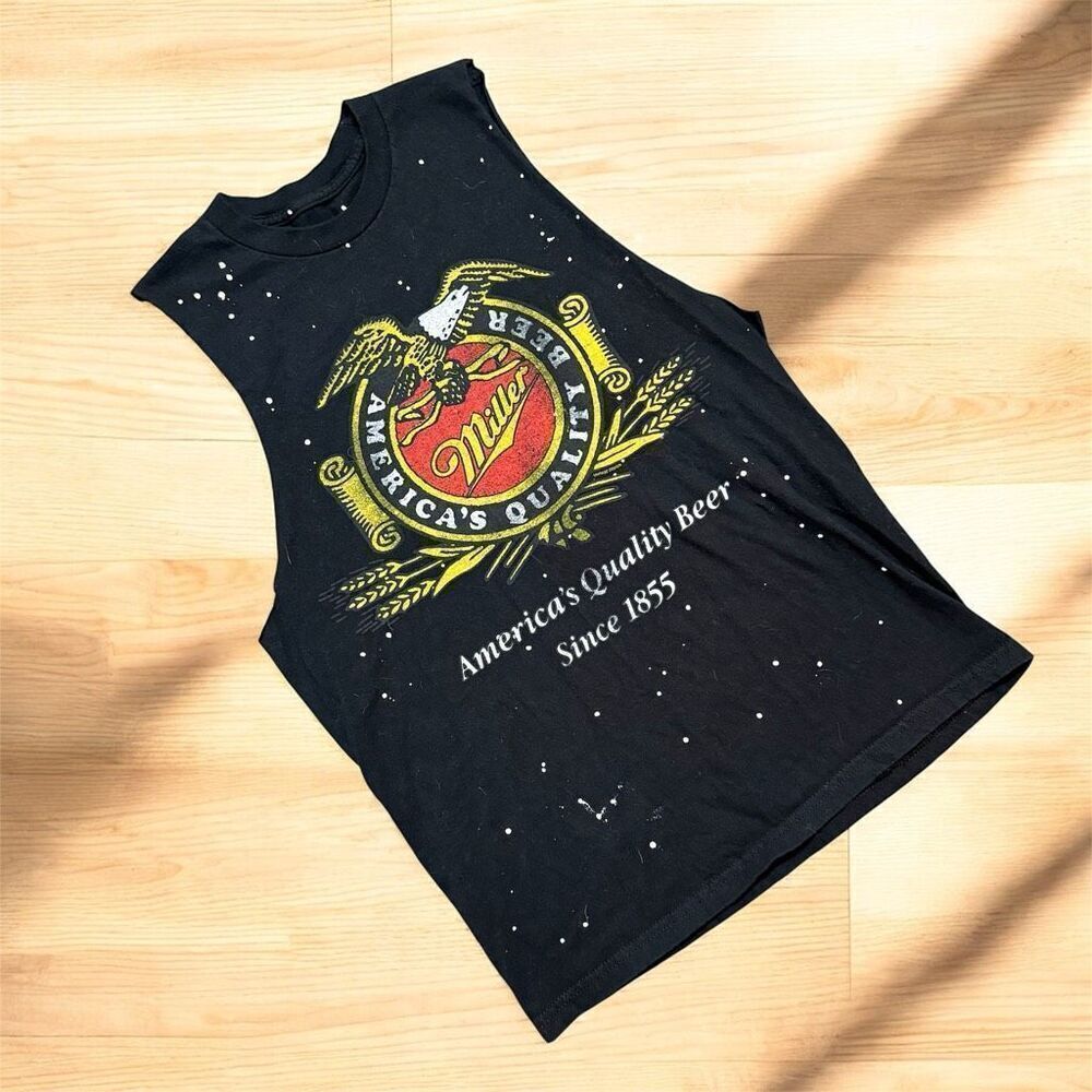 Miller Junk Food Black Cutoff Custom Graphic T Shirt Medium Novelty